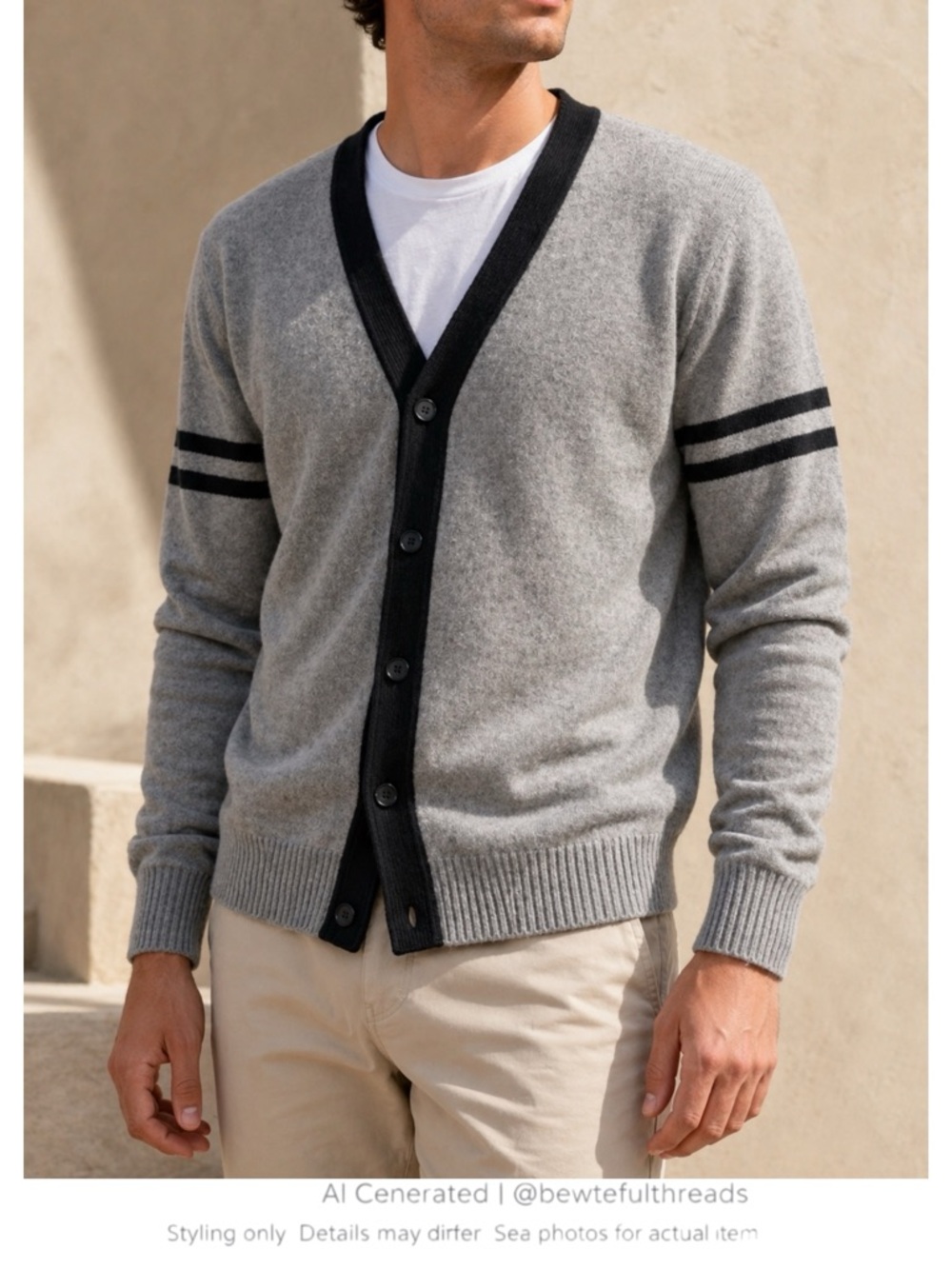 Grey Varsity Cardigan Preppy Minimalist Wool Blend Layering L